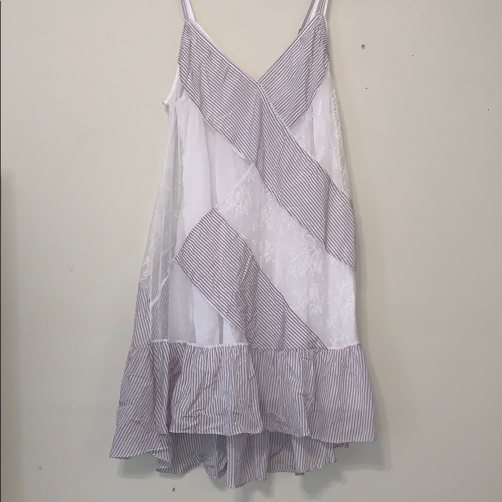 Lace Insert/Seersucker Panel Slip Dress